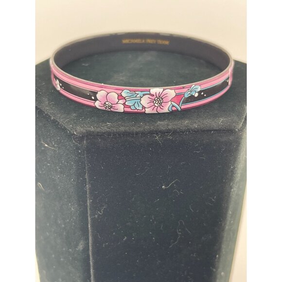 Michaela Frey Team Bracelet  Enamel Black Pink Flowers - Picture 1 of 5